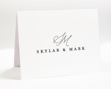 Personalized Monogram Initial Folded Greeting Card, Custom Stationery for Letter Writing, Simple Elegant Gift for Couple, Thank You Cards