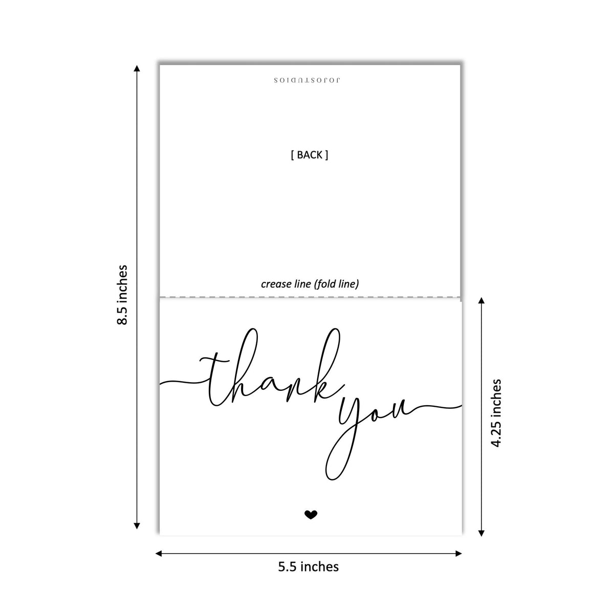 Personalized Folded Thank You Cards with Heart, Folded Script Thankful Cards with Envelopes, Simple Notecard Blank Inside for Notes