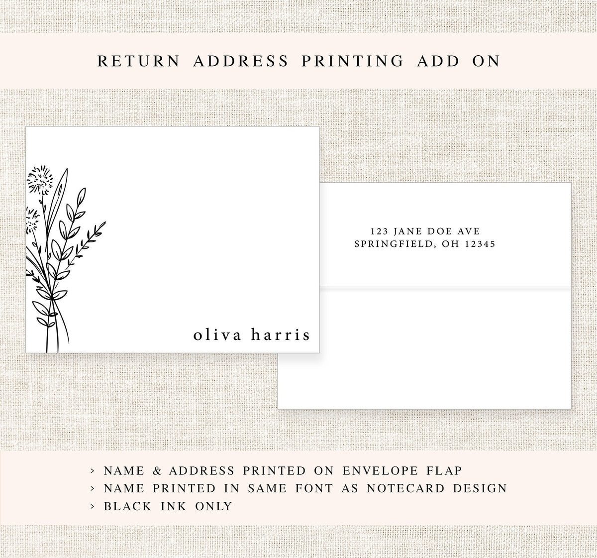 Personalized Minimalist Stationary Cards Gift Set for Her, Simple Flat Notecards, Thank You Stationery Card Set Flat Note and Envelopes