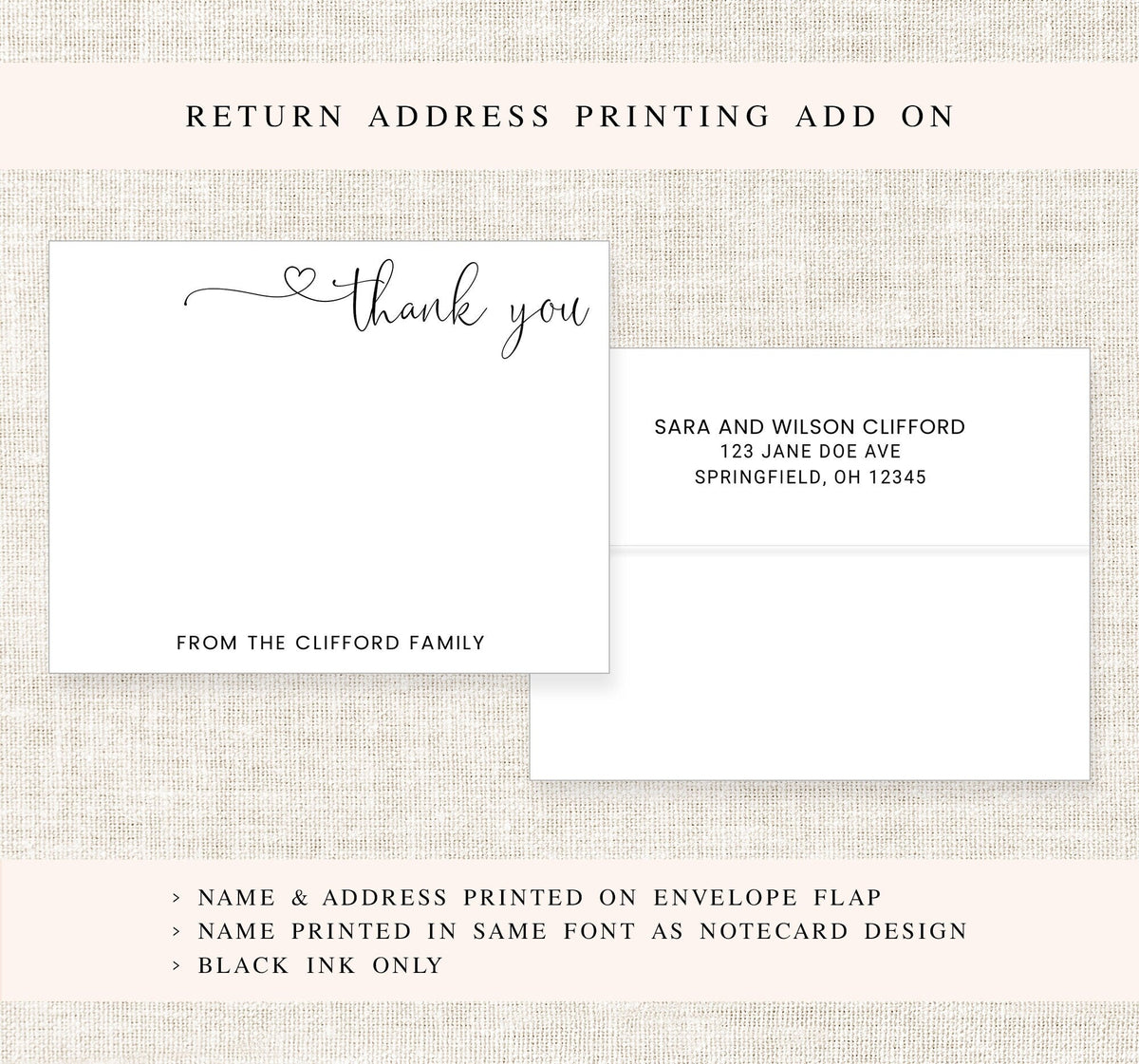 Thank you Personalized Stationary for Family Notecard, Stationery with Heart, Simple Personalized Cards and Envelope Set for Couple