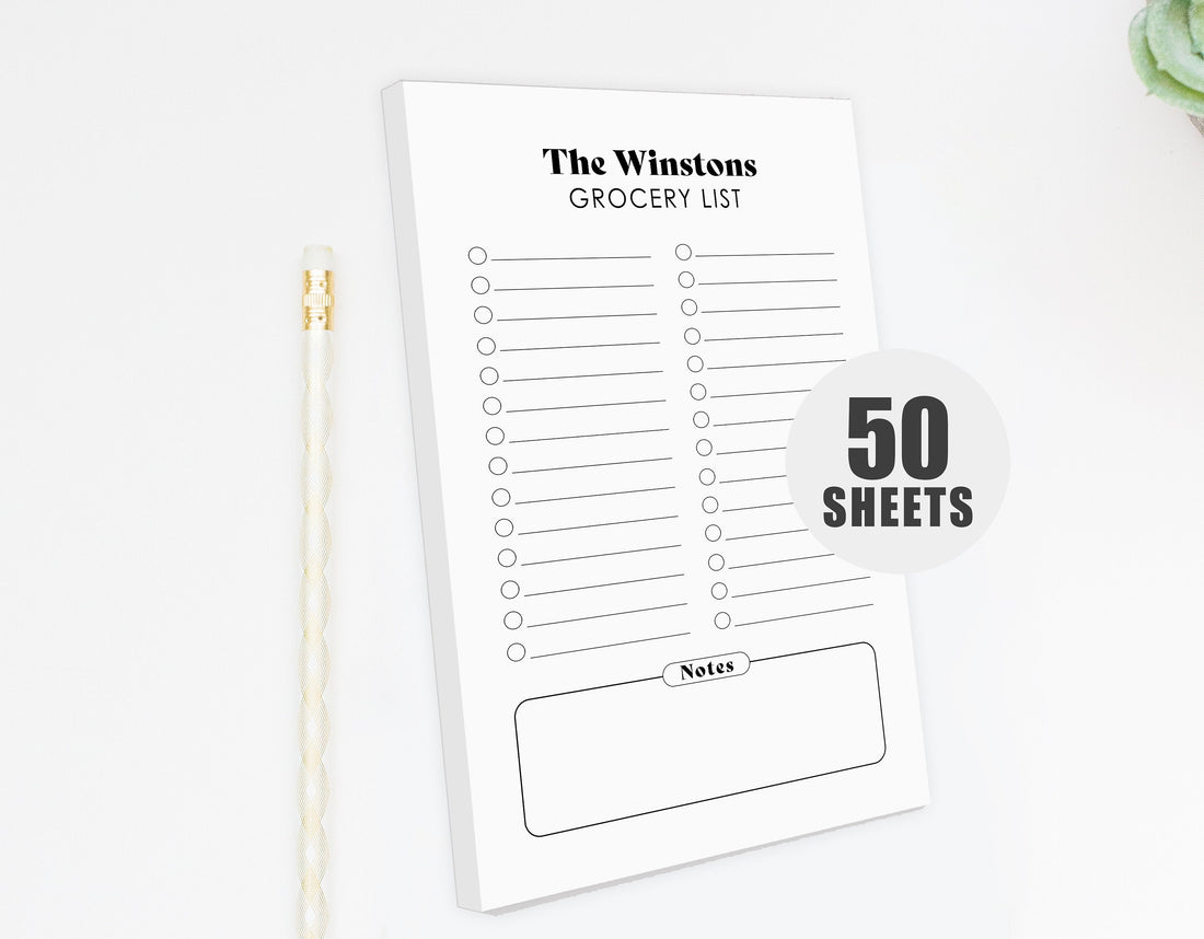 Personalized Family Grocery List Notepad with Lines, Simple Scratch Pad for To Do List, Customized Stationary Gift, 5.5 X 8.5 Inches Note