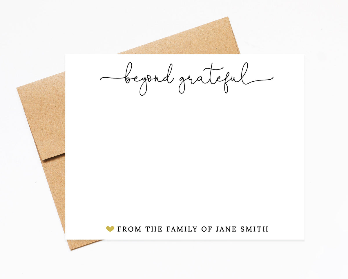 Personalized Beyond Grateful Thank You Card for Any Occasion, Thank You Stationery with Heart, Simple Thank You Card Set with Envelopes