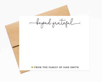 Personalized Beyond Grateful Thank You Card for Any Occasion, Thank You Stationery with Heart, Simple Thank You Card Set with Envelopes