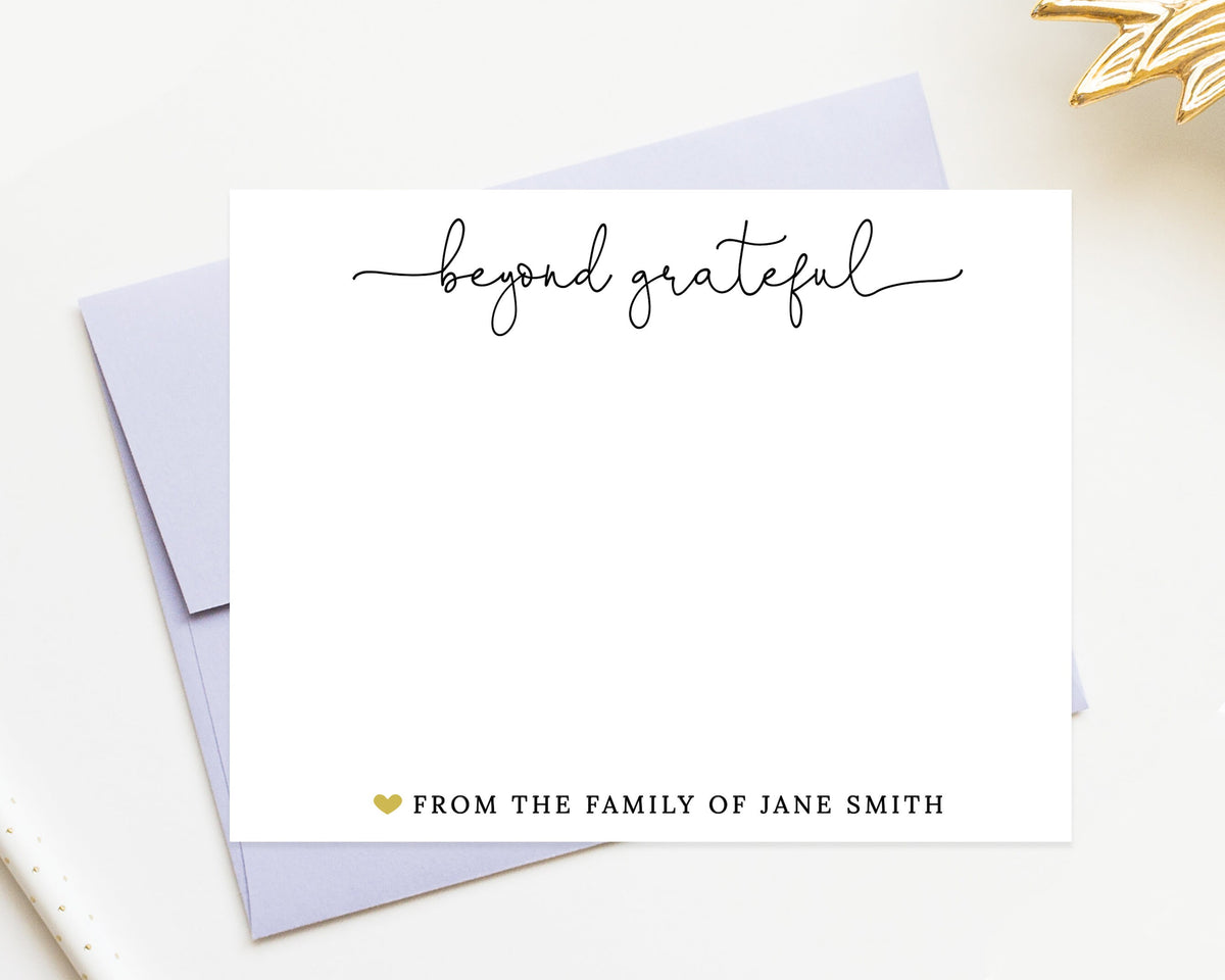 Personalized Beyond Grateful Thank You Card for Any Occasion, Thank You Stationery with Heart, Simple Thank You Card Set with Envelopes