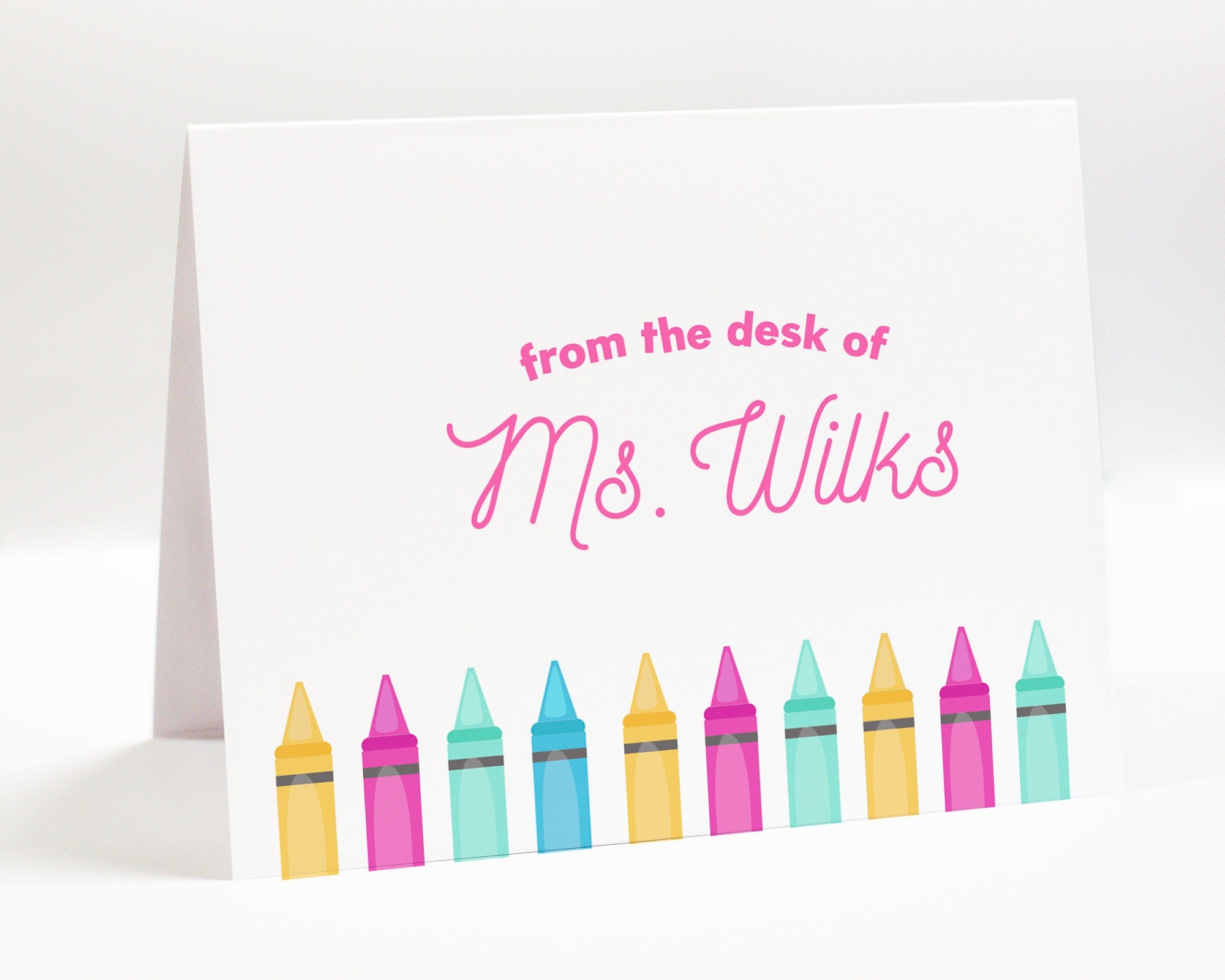Personalized Notecards For Teacher Appreciation Gift, Stationary Card Gift Set with Crayons For Art Teacher, From The Desk of Thank You Card