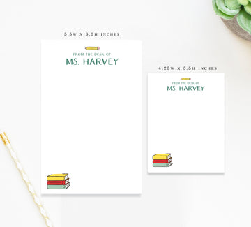 Personalized Notepad Stationary For Teacher, Custom Notepad with Books, To Do List Notepad for School End of the Year Appreciation Gift