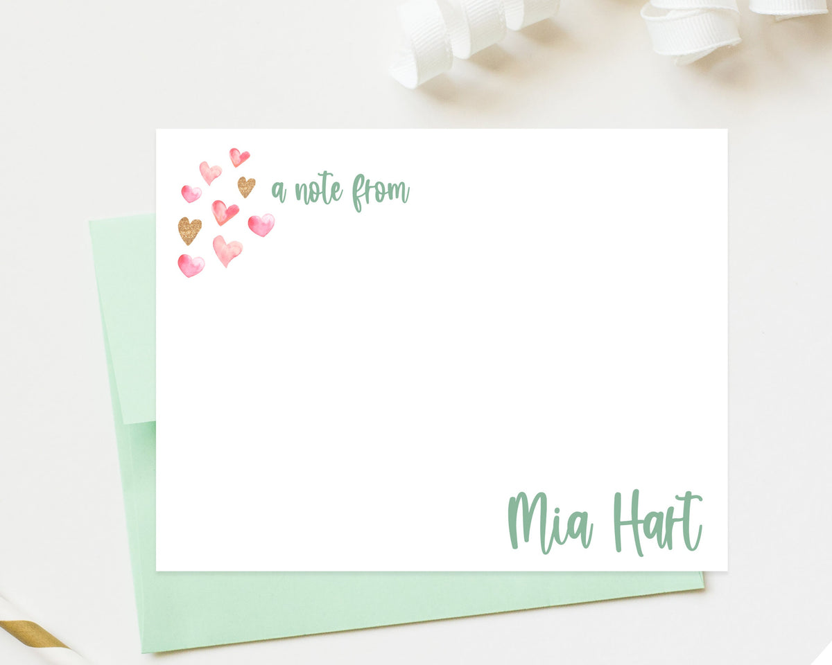 Personalized Stationary Set for Valentines Day, Thank You Cards with Heart Stationery for Girl, Personalized Gift Set, School Note Card