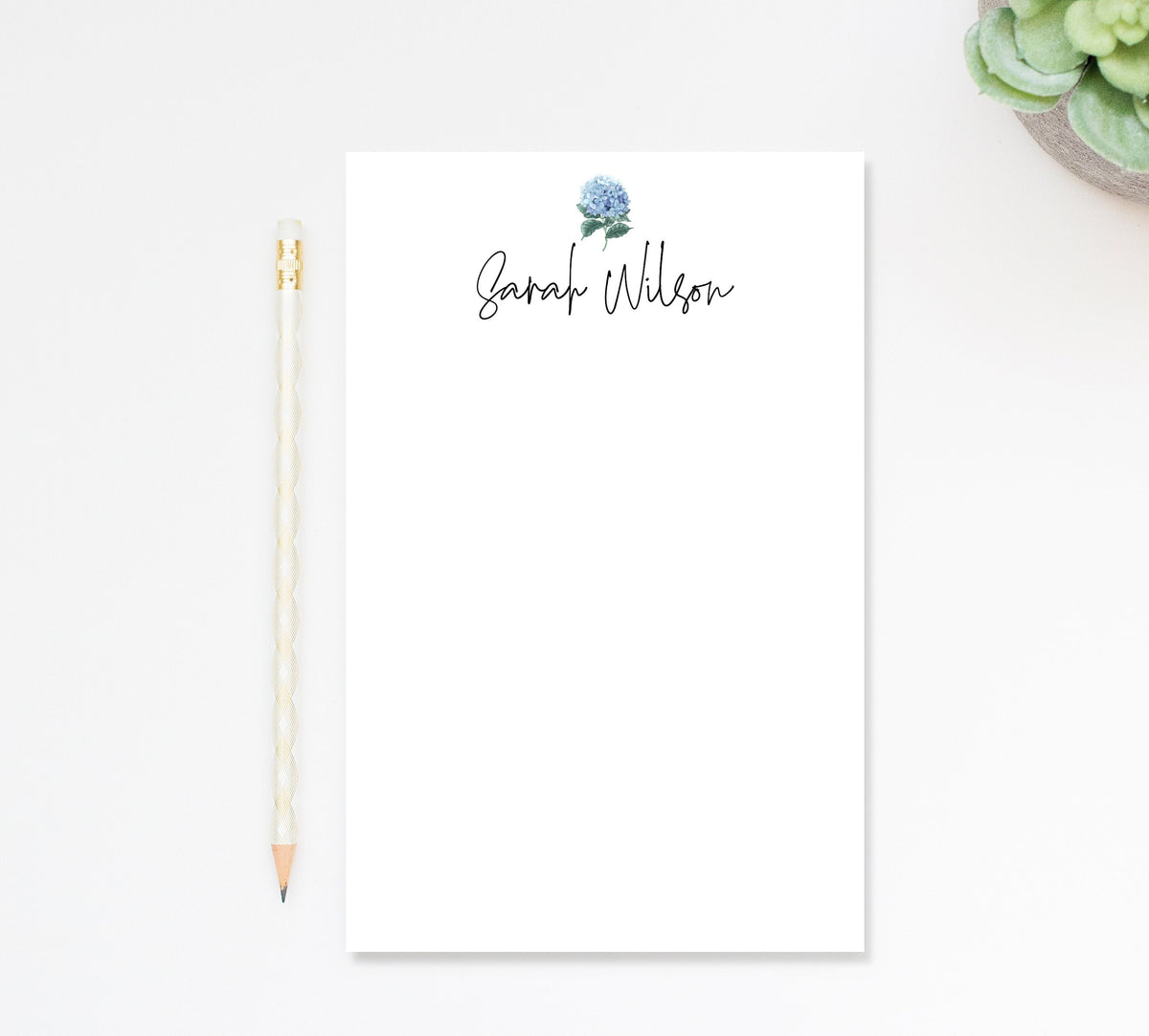 Personalized Hydrangea Notepad for Do List with Flower, Custom Hydrangea Notepad for Groceries, Stylish Notepad Gift Letter Stationary
