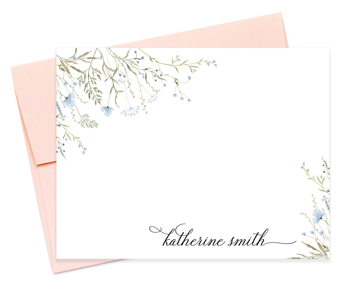 Personalized Script Stationary For With WildFlowers, Stationery Cards Gifts Set for Women, Flat Thank You Notes Cards With Envelopes