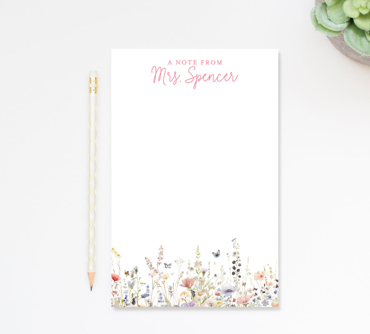 Personalized Notepad with Wildflowers For Her, Back To School Notepad with Butterflies, To Do List Notepad for School Appreciation Gift