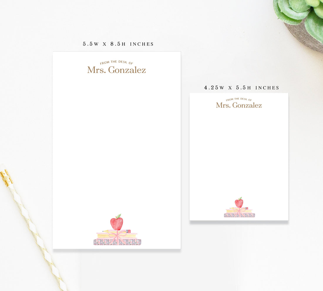 Personalized Notepad for Teachers, Cute Notepad with Books and Apple Pencil, From The Desk of Daycare Teacher Gift, Back to School Gift