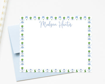 Personalized Cute Blue Chinoiserie Topiary Stationery Set, A Note From Stationary Set, Custom Flat Cards Gift for Her, Set of 10 Cards