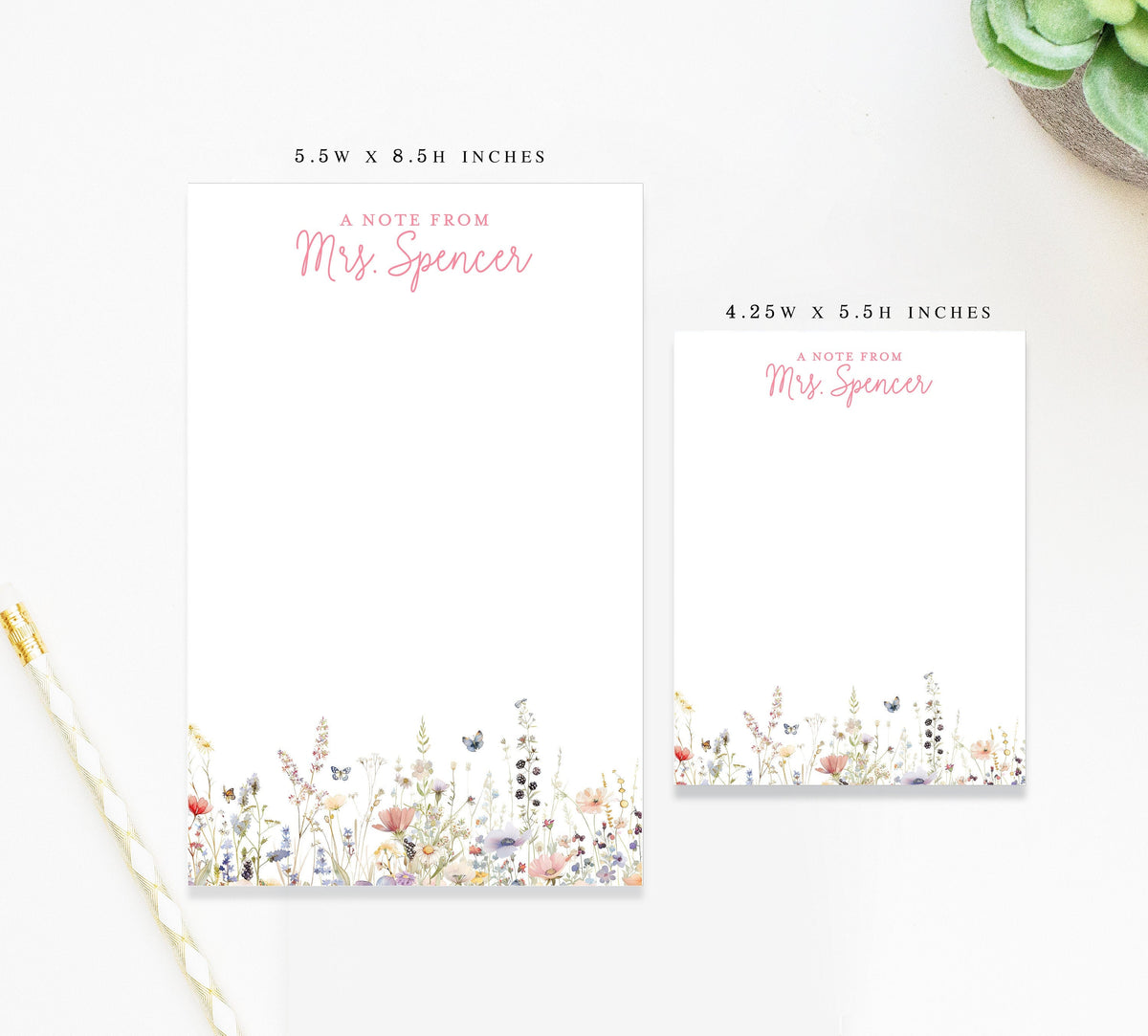 Personalized Notepad with Wildflowers For Her, Back To School Notepad with Butterflies, To Do List Notepad for School Appreciation Gift