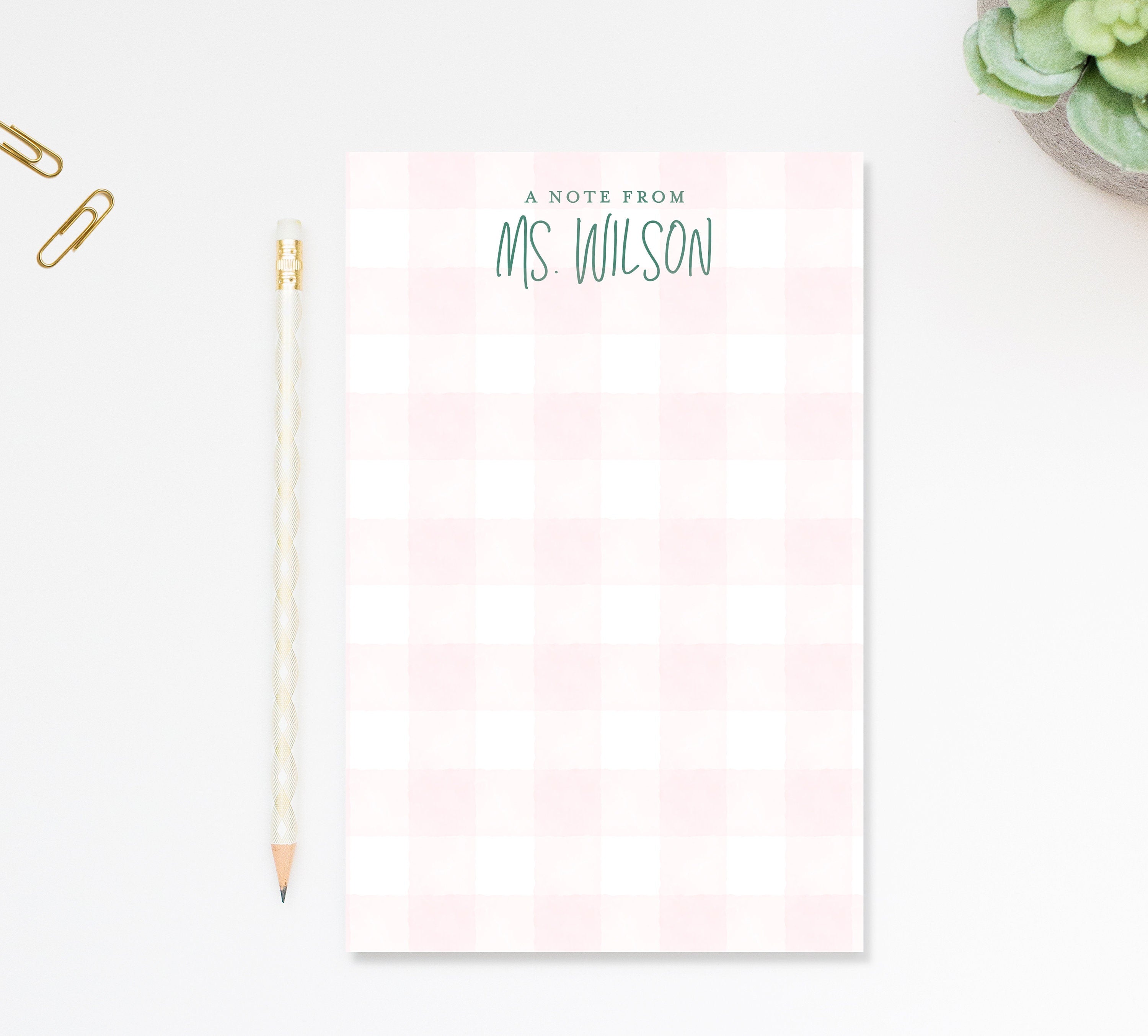 Personalized Notepad For Teacher with Gingham Pattern, Custom Notepad For Her, To Do List Notepad for Back To School Gift For Art Teacher