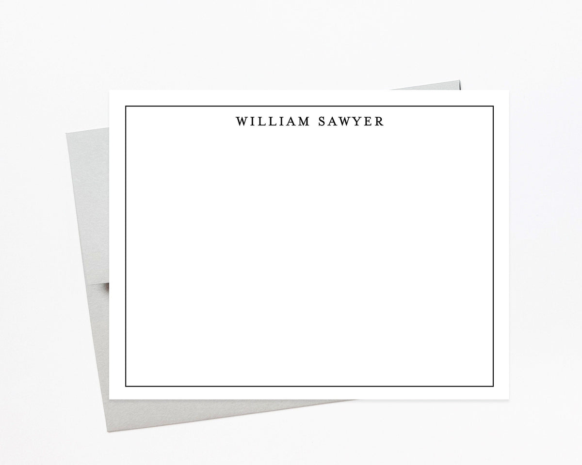 Personalized Simple Bordered Stationary, Modern Stationary Kit Notecards For Him, Thank You Personalized Correspondence Card Stationery Set