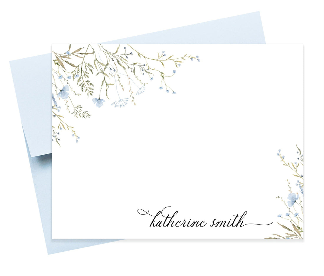Personalized Script Stationary For With WildFlowers, Stationery Cards Gifts Set for Women, Flat Thank You Notes Cards With Envelopes