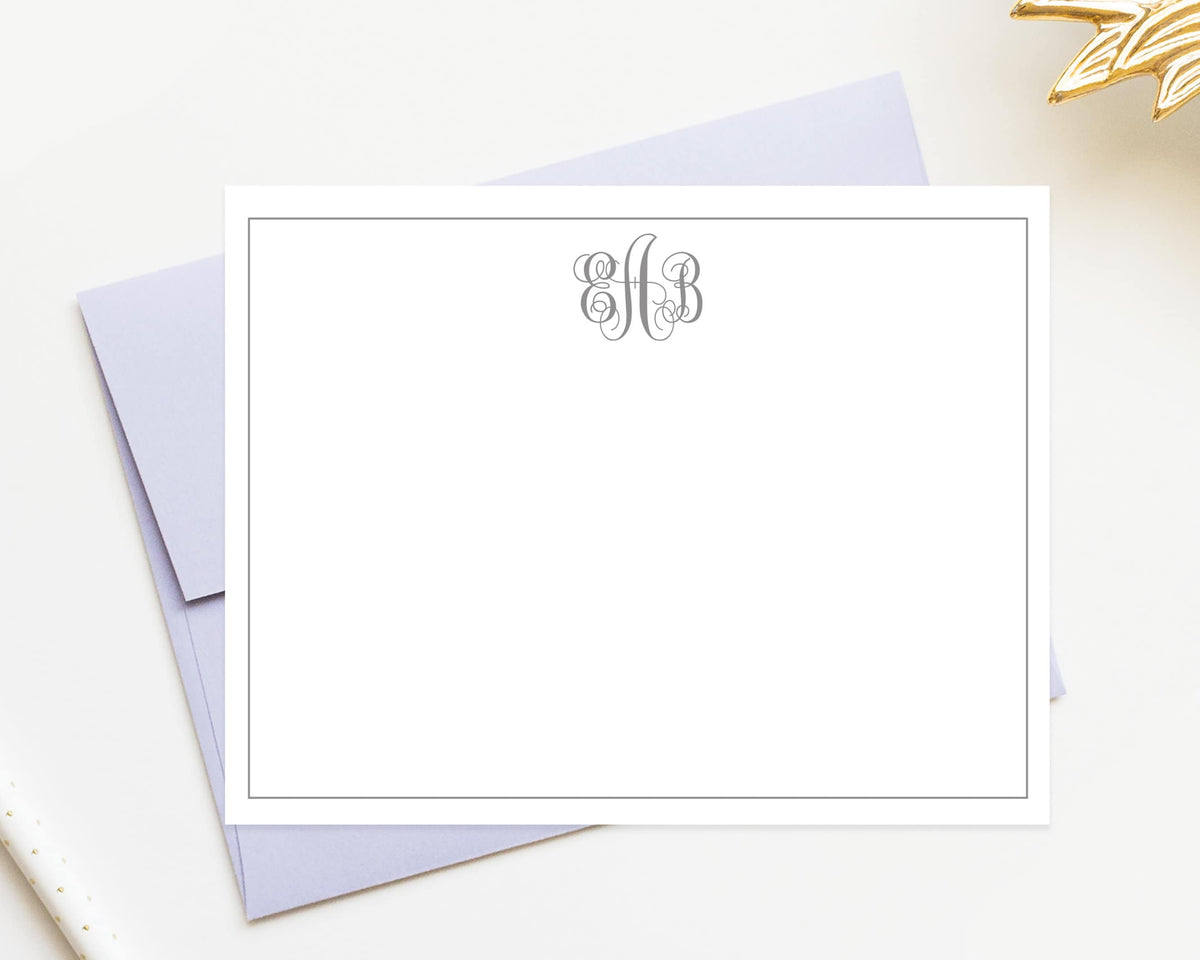 Personalized 3 Initial Monogram Modern Stationary Card, Simple Stationery with Monogram, Custom 3 Letter Monogrammed Notes with Envelope
