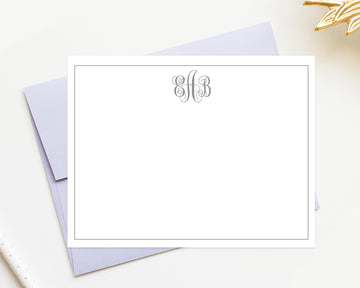 Personalized 3 Initial Monogram Modern Stationary Card, Simple Stationery with Monogram, Custom 3 Letter Monogrammed Notes with Envelope