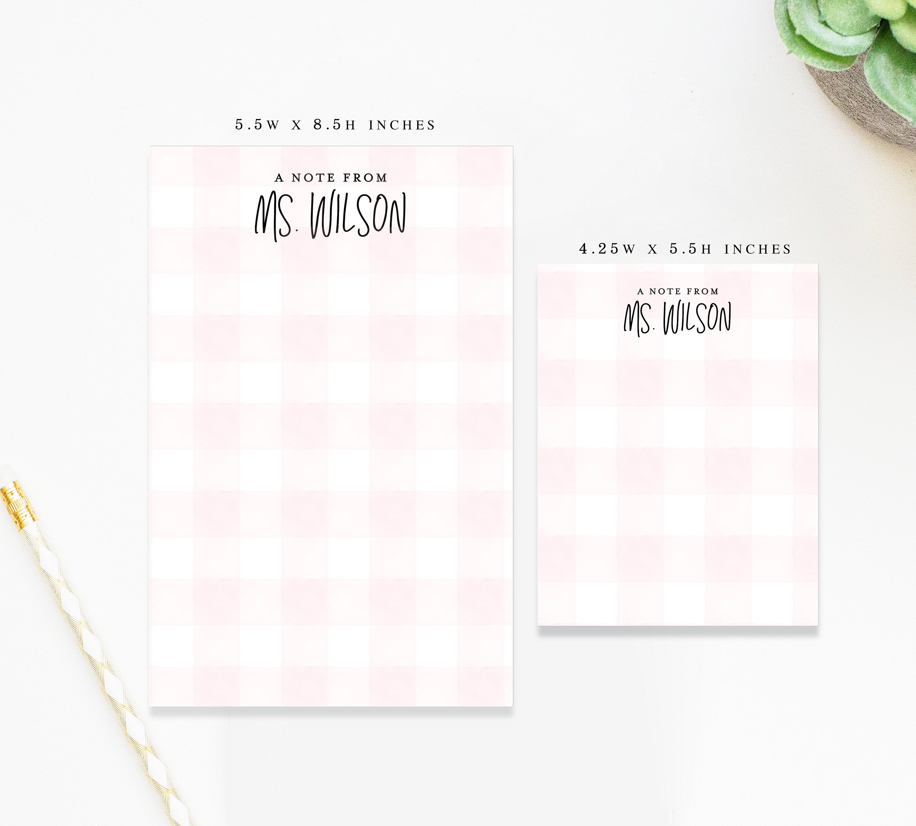 Personalized Notepad For Teacher with Gingham Pattern, Custom Notepad For Her, To Do List Notepad for Back To School Gift For Art Teacher