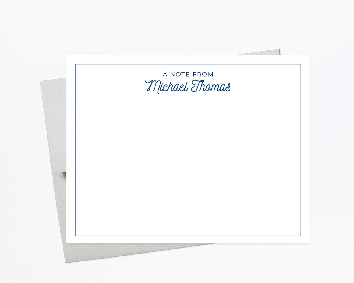 Personalized Stationary with Border, Stationary For Men, Custom Thank you Notes for Him with Return Address, Personal Thank you Flat Cards
