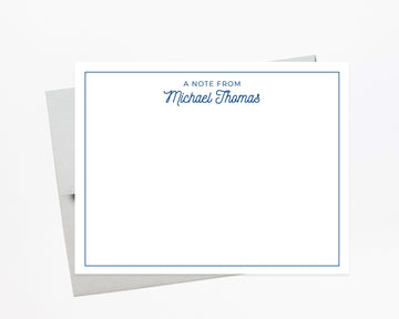 Personalized Stationary with Border, Stationary For Men, Custom Thank you Notes for Him with Return Address, Personal Thank you Flat Cards