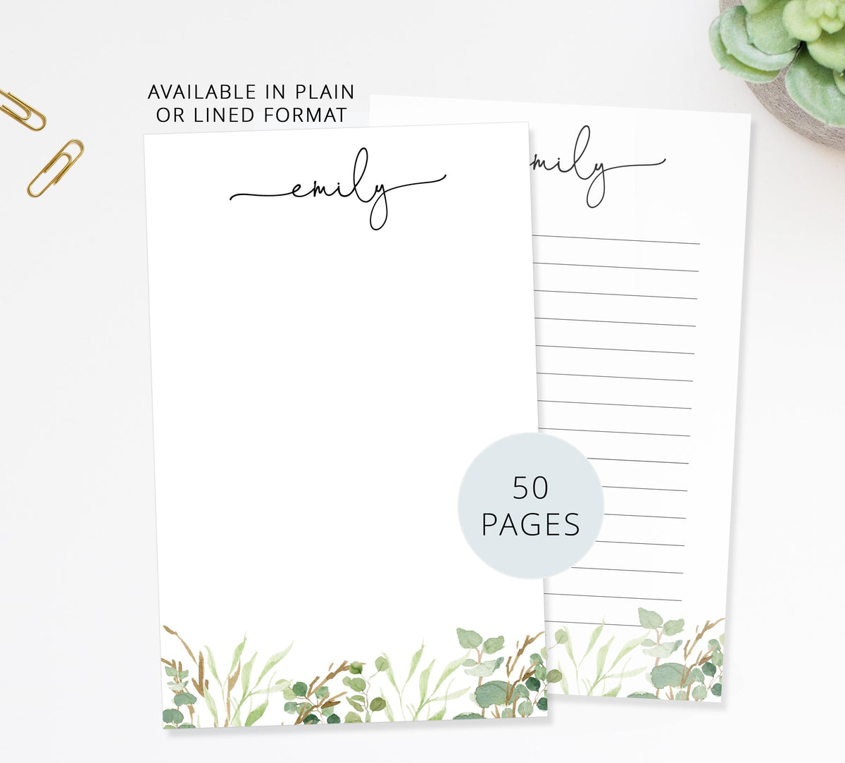 Personalized Script Notepad for Do List with Green Florals, Custom Notes for Groceries, Doctor Notepad, Personalized Graduation Gift for Her