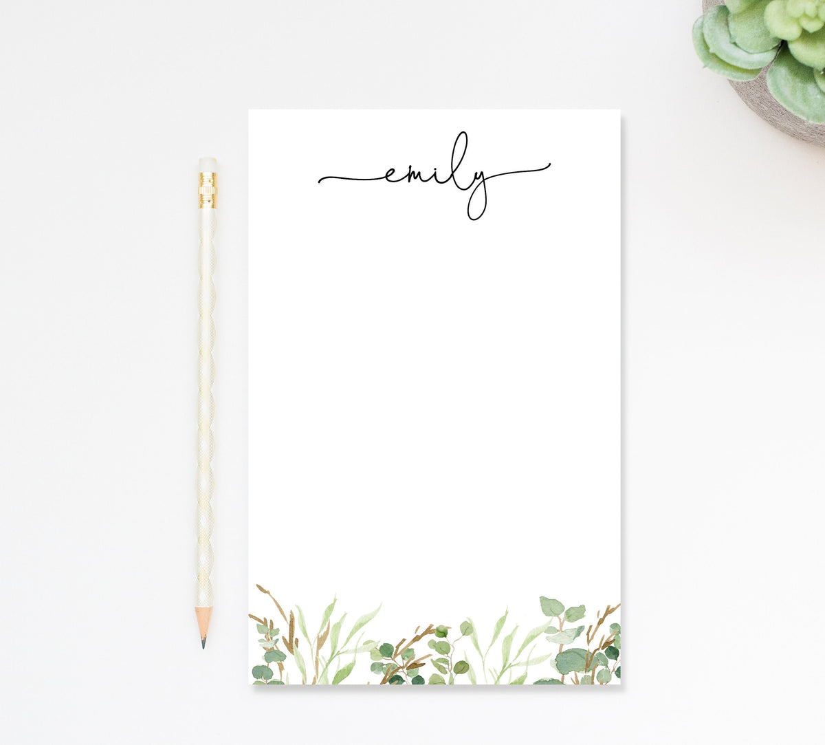 Personalized Script Notepad for Do List with Green Florals, Custom Notes for Groceries, Doctor Notepad, Personalized Graduation Gift for Her