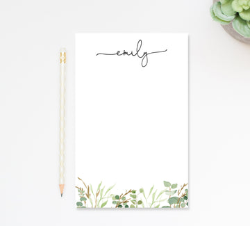 Personalized Script Notepad for Do List with Green Florals, Custom Notes for Groceries, Doctor Notepad, Personalized Graduation Gift for Her