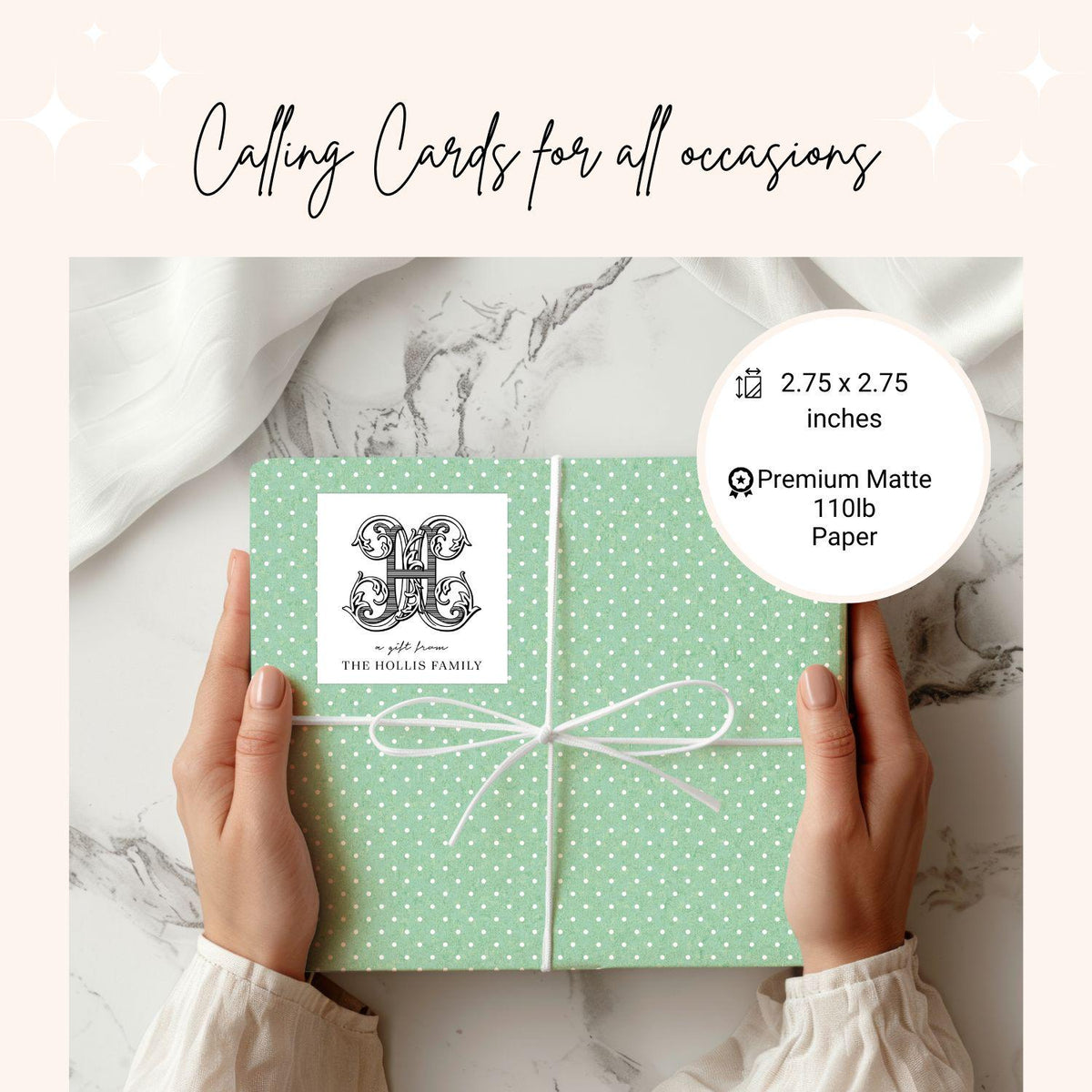 Personalized Family Monogram Gift Tag, Enclosure Flat Card Stationary, Printed Gift Tag Pack of 15, Customized Stationery Calling Card