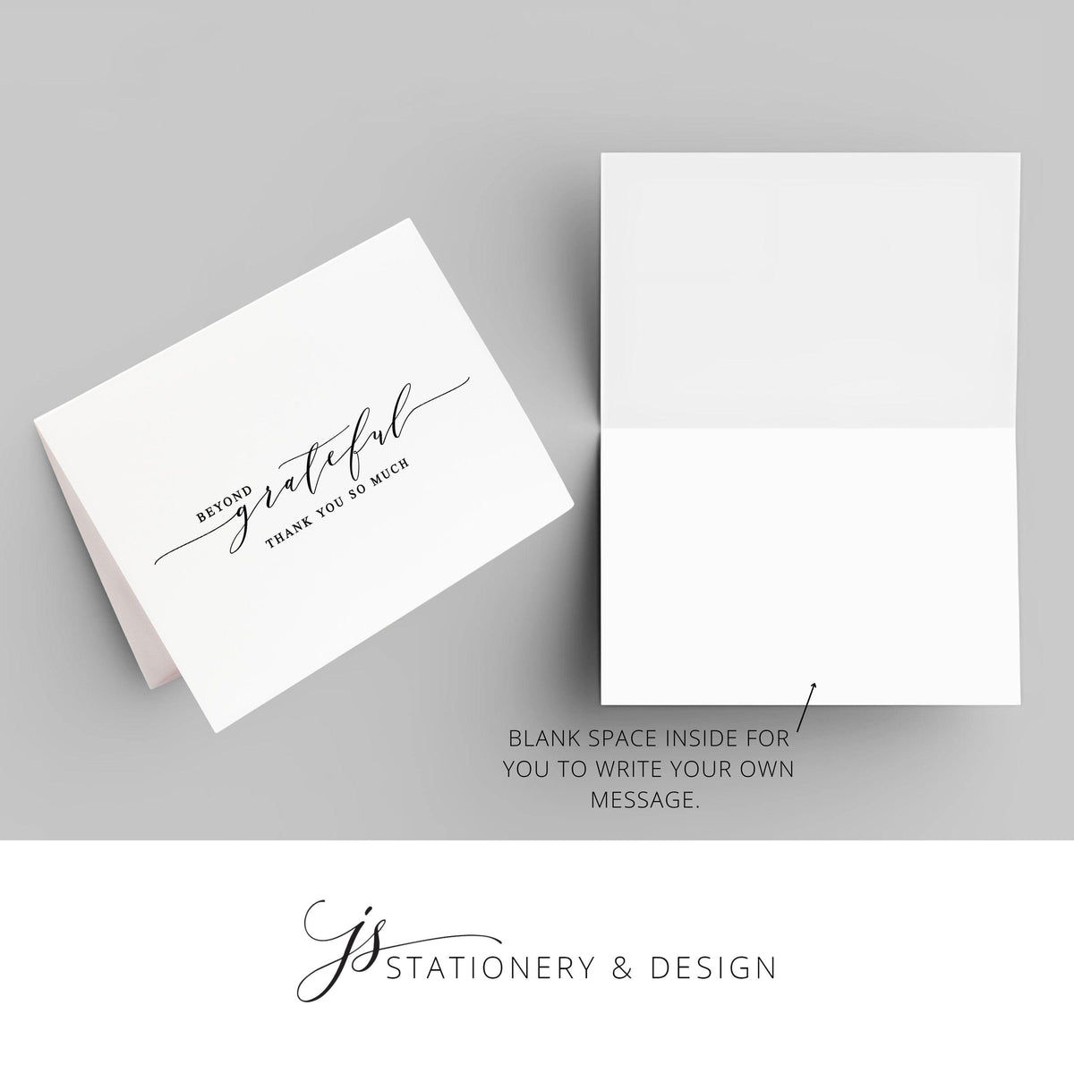Personalized Beyond Grateful Folded Thank You So Much, 10 Folded Script Thankful Cards with Envelopes, Simple Notecard Blank Inside for Note