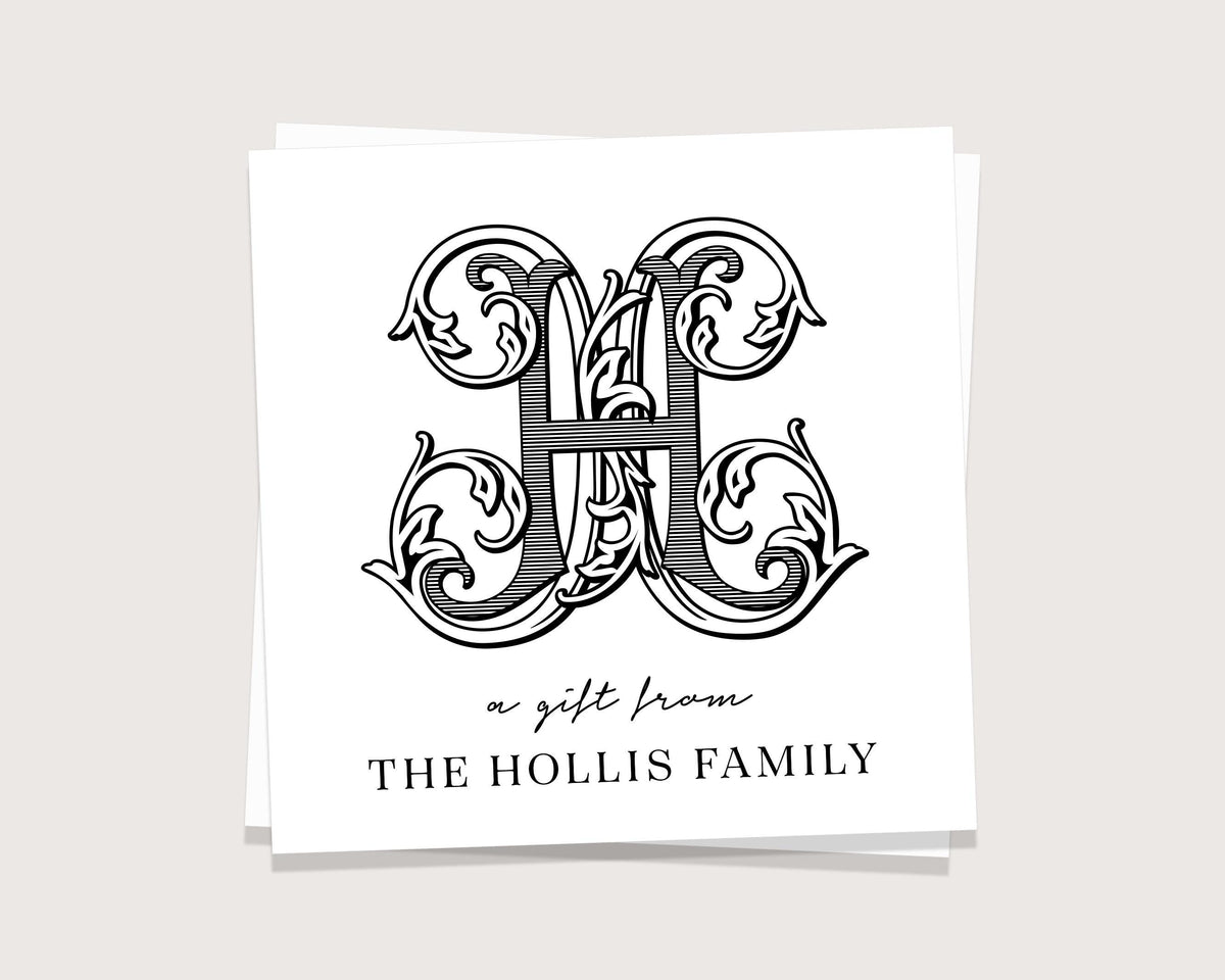 Personalized Family Monogram Gift Tag, Enclosure Flat Card Stationary, Printed Gift Tag Pack of 15, Customized Stationery Calling Card
