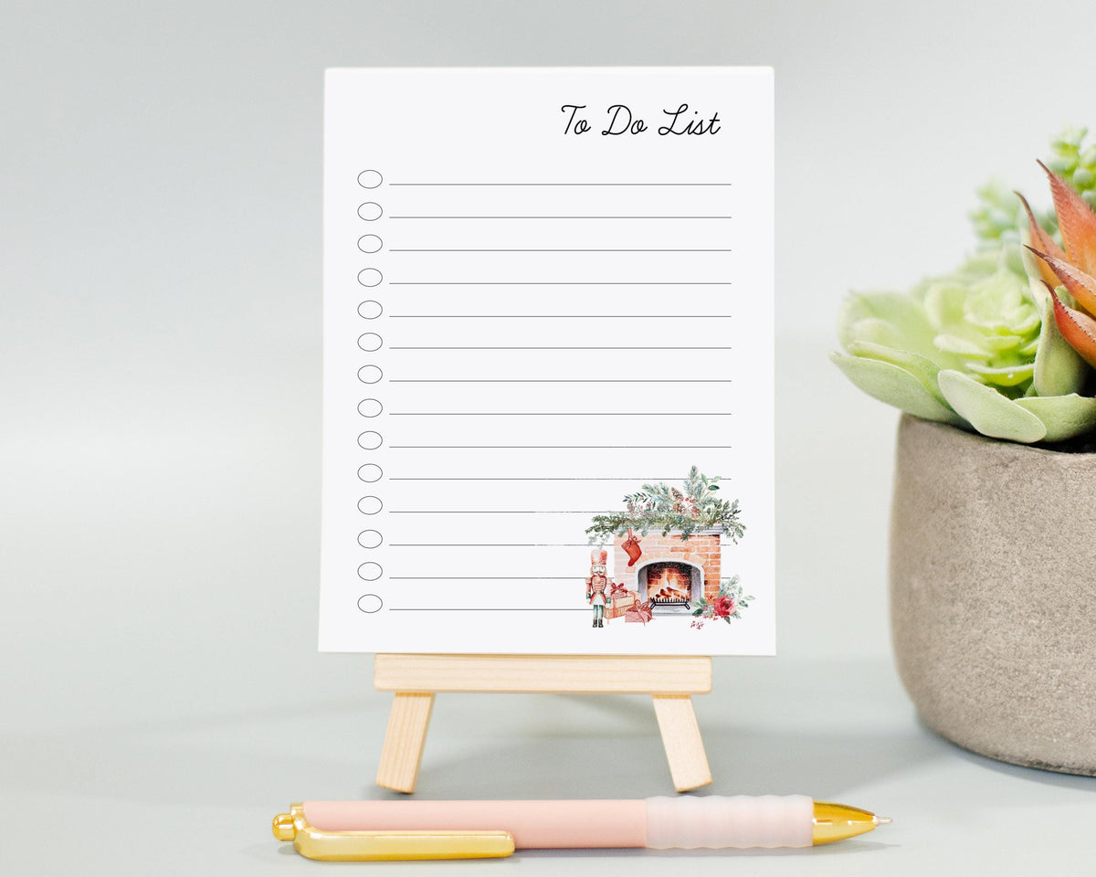 Cute Personalized Mini Notepad Gift with Christmas Fireplace Art, Stocking Stuffer Gift, Organization Checklist, To Do List for the Holidays