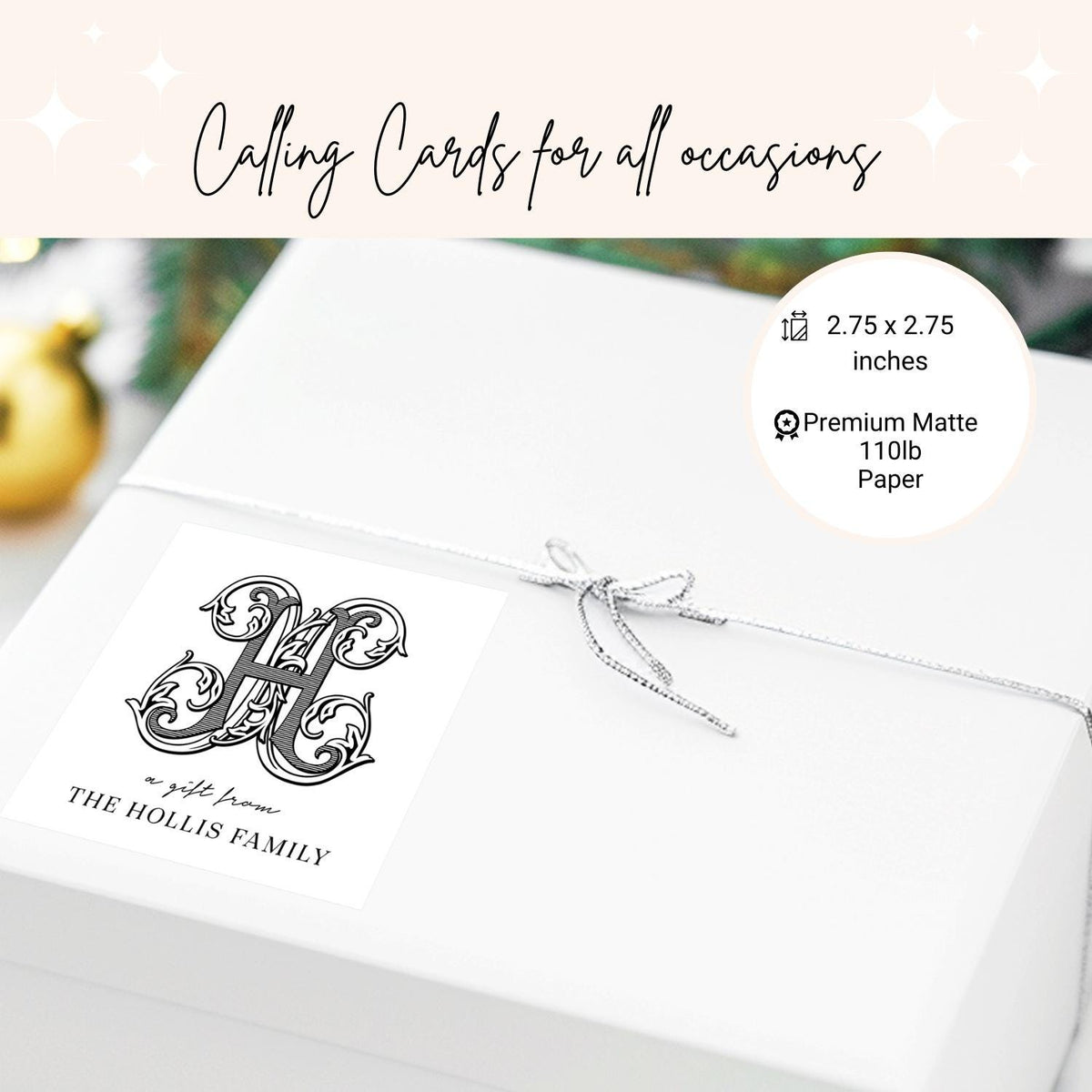 Personalized Family Monogram Gift Tag, Enclosure Flat Card Stationary, Printed Gift Tag Pack of 15, Customized Stationery Calling Card