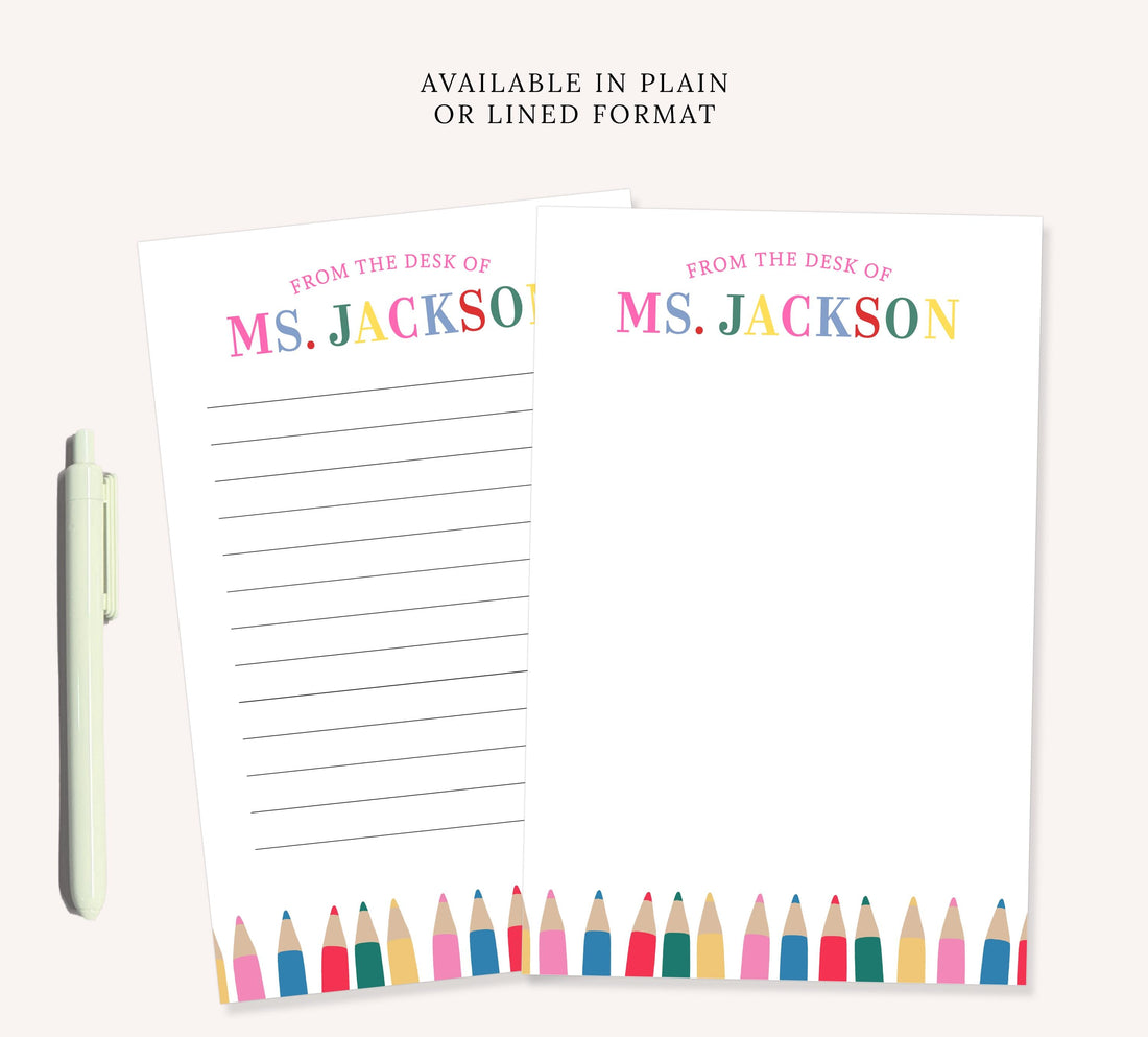 Personalized Colorful Notepad For Teacher, Custom Notepad with Crayons, To Do List Notepad for School End of the Year Appreciation Gift