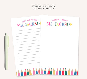 Personalized Colorful Notepad For Teacher, Custom Notepad with Crayons, To Do List Notepad for School End of the Year Appreciation Gift