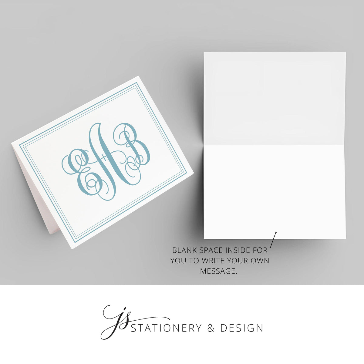 Personalized Monogram Folded Thank You Card, Monogram Folded Stationery Notes, Elegant Thank you Letter, Set of 10 Thank you Gift Set