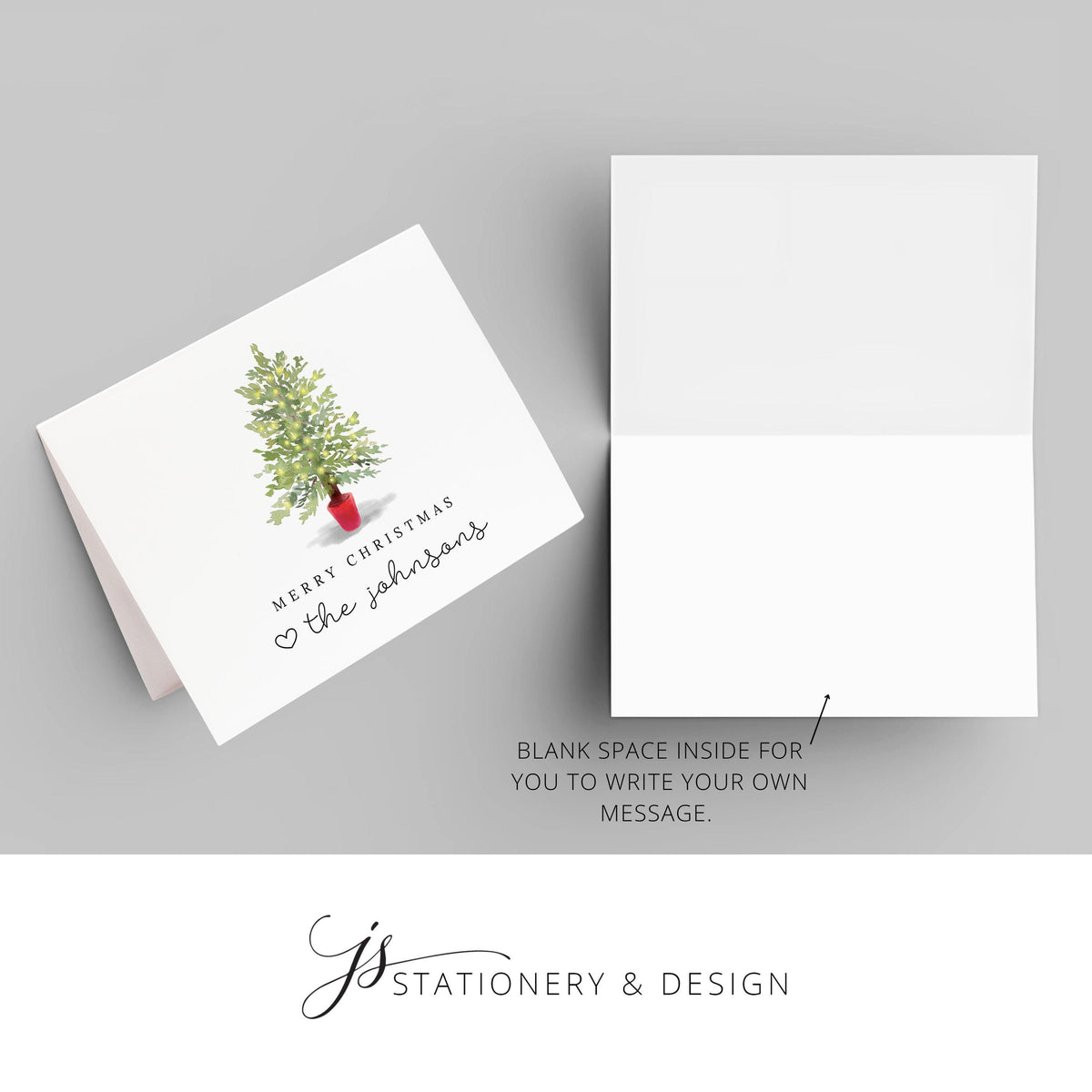Personalized Christmas Card with Tree, Merry Christmas from the Family Stationary Letter, Holiday Stationery Set, Simple Christmas Card