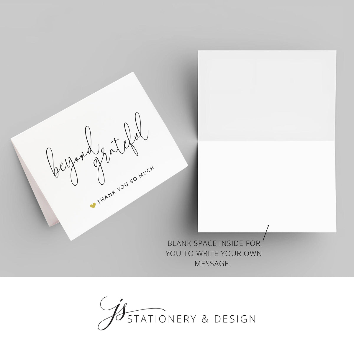 Personalized Folded Thank you for Wedding, Beyond Grateful Greeting Cards, Simple Notecard Blank Inside, Set of 10 Cards + 10 Envelope