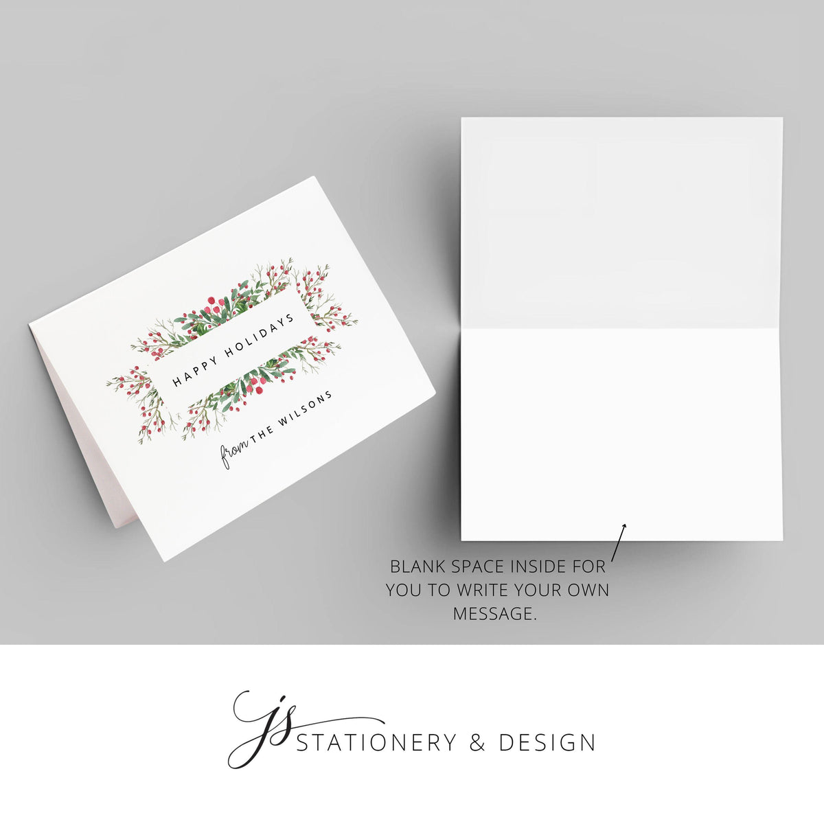 Personalized Happy Holidays Greeting Card Set, Custom Holiday Stationery for Family Notes, Thank You Cards with Envelopes for The Holidays