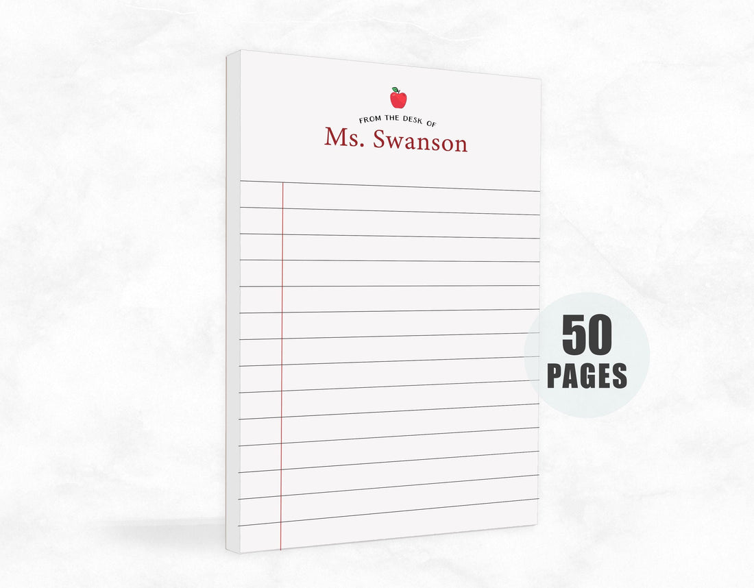Personalized Lined Notepad with Apple, Custom Stationery Teacher Gift, Back to School Writing Pad, Note From Teacher Stationery Set Under 25