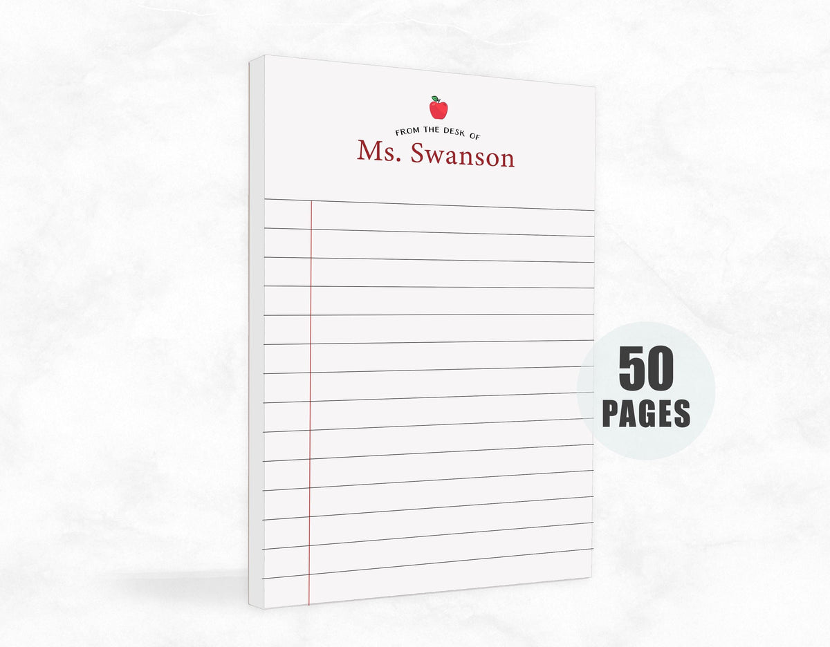 Personalized Lined Notepad with Apple, Custom Stationery Teacher Gift, Back to School Writing Pad, Note From Teacher Stationery Set Under 25