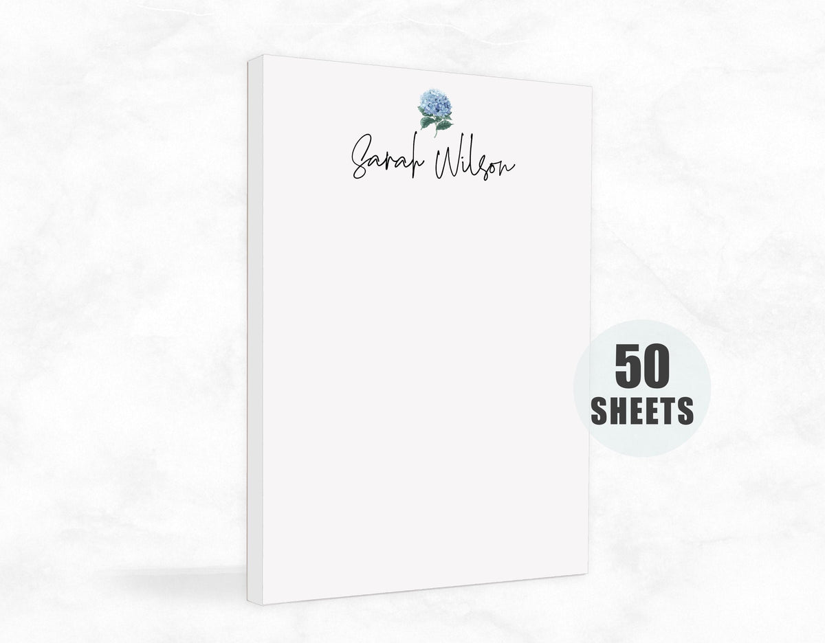 Personalized Hydrangea Notepad for Do List with Flower, Custom Hydrangea Notepad for Groceries, Stylish Notepad Gift Letter Stationary