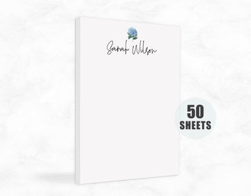 Personalized Hydrangea Notepad for Do List with Flower, Custom Hydrangea Notepad for Groceries, Stylish Notepad Gift Letter Stationary