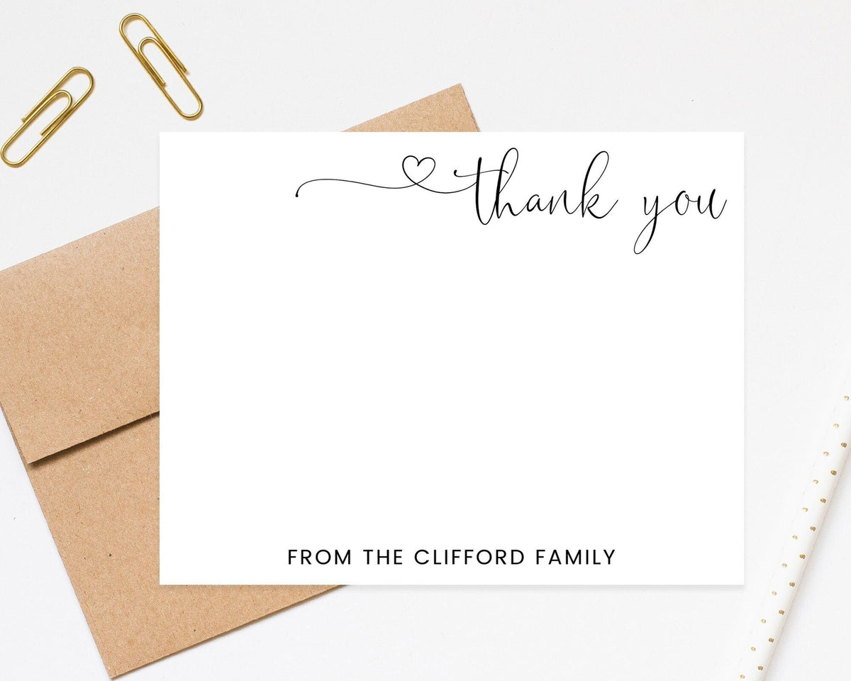 Thank you Personalized Stationary for Family Notecard, Stationery with Heart, Simple Personalized Cards and Envelope Set for Couple