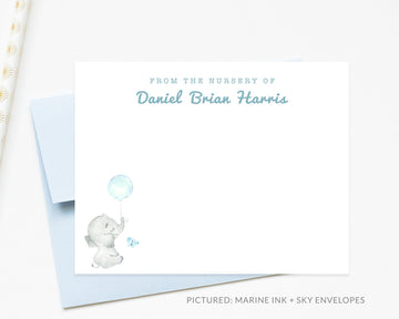 Personalized boy baby shower notecard, Baby shower gift, Thank you notes, From the nursery of children's stationary elephant theme