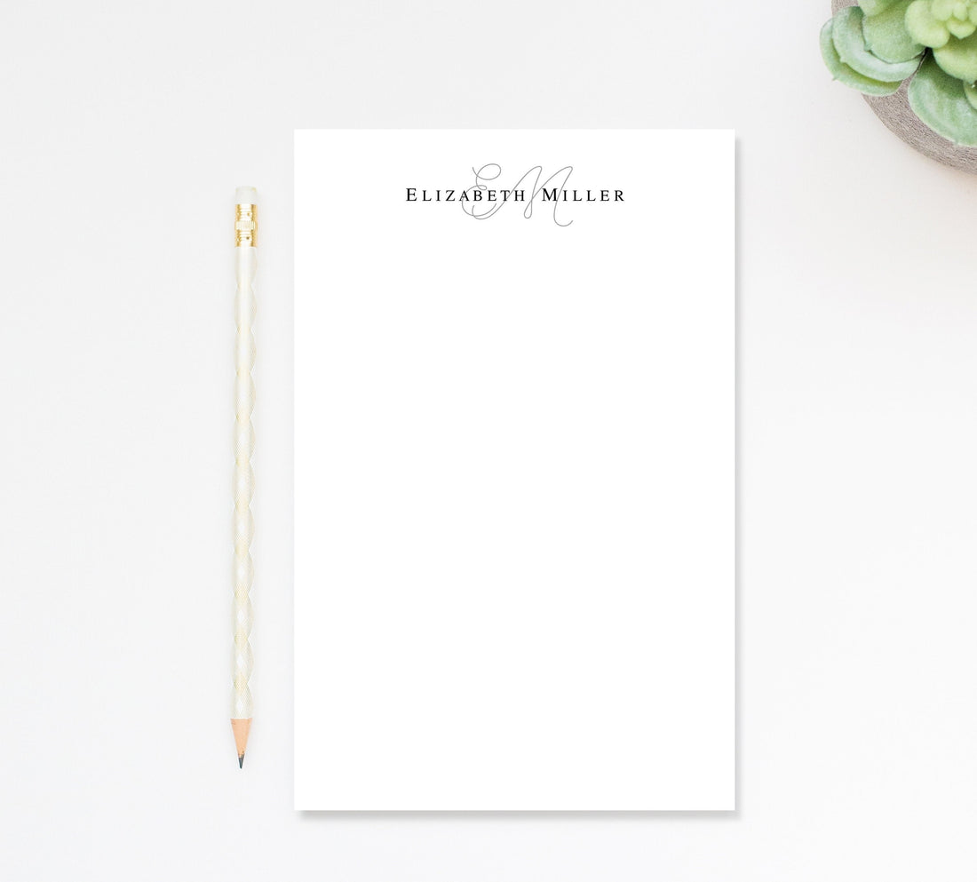 Personalized Monogram Simple Notepad, Elegant Notepad for Letters, Personalized 2 Letter Notepad, Customized Notepad Stationery Under 25