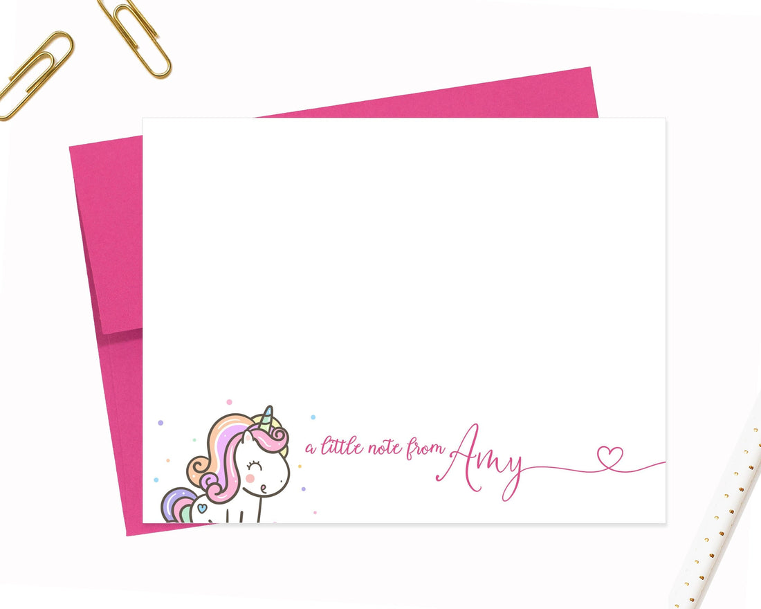 Personalized Unicorn Stationery for Girls, Unicorn Birthday Stationary Card Set, A Little Note From Notecards, Childrens Stationery For Her