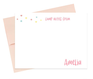 Camp Notes Personalized Stationery Set, Girl Note Cards From Camp, Custom Stationery for Kid, Cute Summer Camp, Personalized Camp Stationary