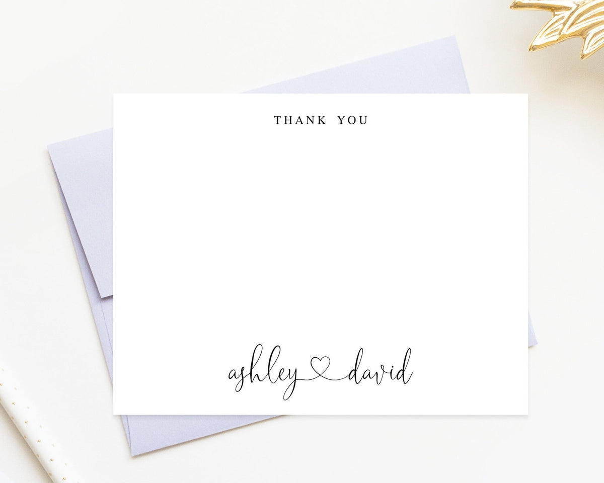 Personalized Thank You Stationery for Couples, Thank You Letters, Cute Wedding Thank you Notes with Heart, Script Card with Envelopes