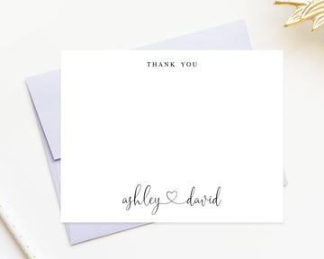 Personalized Thank You Stationery for Couples, Thank You Letters, Cute Wedding Thank you Notes with Heart, Script Card with Envelopes
